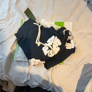 Men's Black Sweatpants with White Floral Design